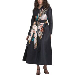 NANCY YANG Bouquet Print Button Down Belted Dress